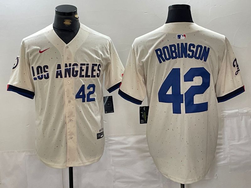 Men Los Angeles Dodgers 42 Robinson Cream Fashion Nike Game MLB Jersey style 4